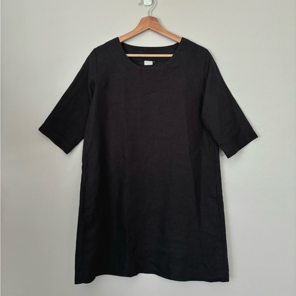 Len.ok Black Organic Linen Mini Shift Dress - Picture 2 of 10